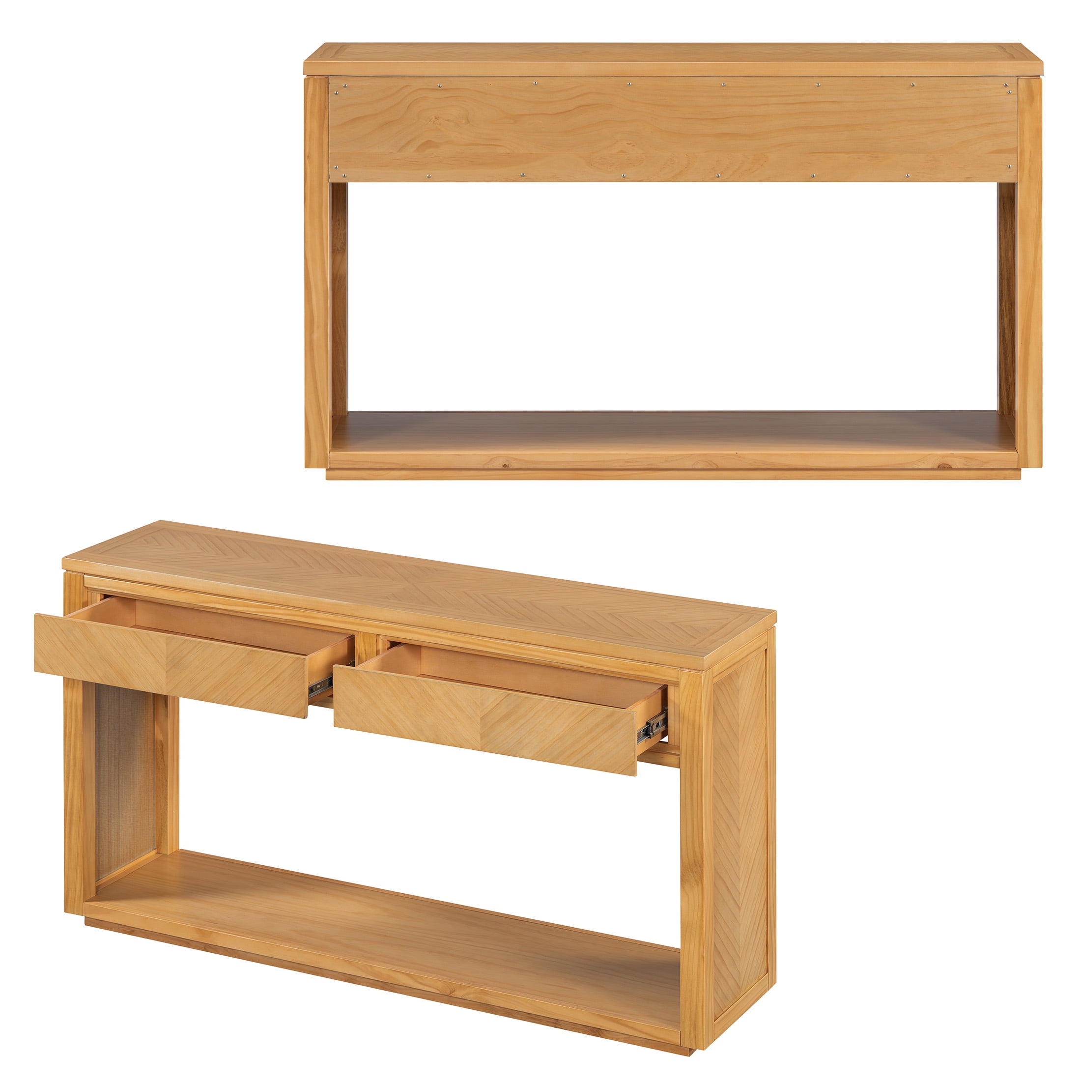Aukfa 55" Console Table, Rustic Entryway Sofa Table with Storage Drawers and Open Shelf for Hallway and Living Room, Oak