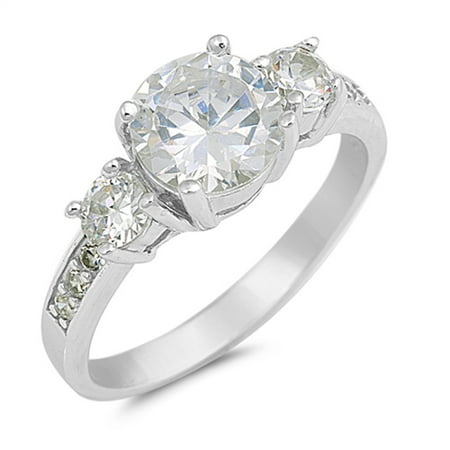 Round White CZ Wholesale Wedding Ring ( Sizes 5 6 7 8 9 ) New .925 Sterling Silver Band Rings by Sac Silver (Size 9)