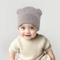 thumbnail image 2 of Splozh Newborn Boy Winter Beanies Baby Fall and Winter Hats Boys and Girls Baby Bear Knitted Hats Grey,3-36 Months, 2 of 8