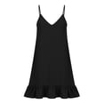 thumbnail image 5 of Pounoo Women's Dresses V Neck Spaghetti Strap Linen Blend Mini Dress With Ruffle Hem Casual Summer Wear Lightweight Breathable Loose Fit Sundresses Gift, 5 of 7