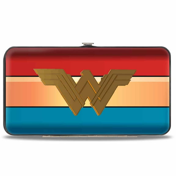 DC Comics Wallet, Hinged, Wonder Woman 2017 Icon Stripe Red Golds Blue, Vegan Leather