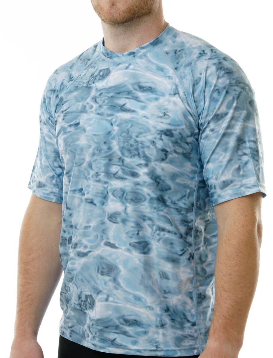 Mens Short Sleeve Sun Protection Surf Camo Rashguard Aqua Design Rash Guard Men Swim Shirt