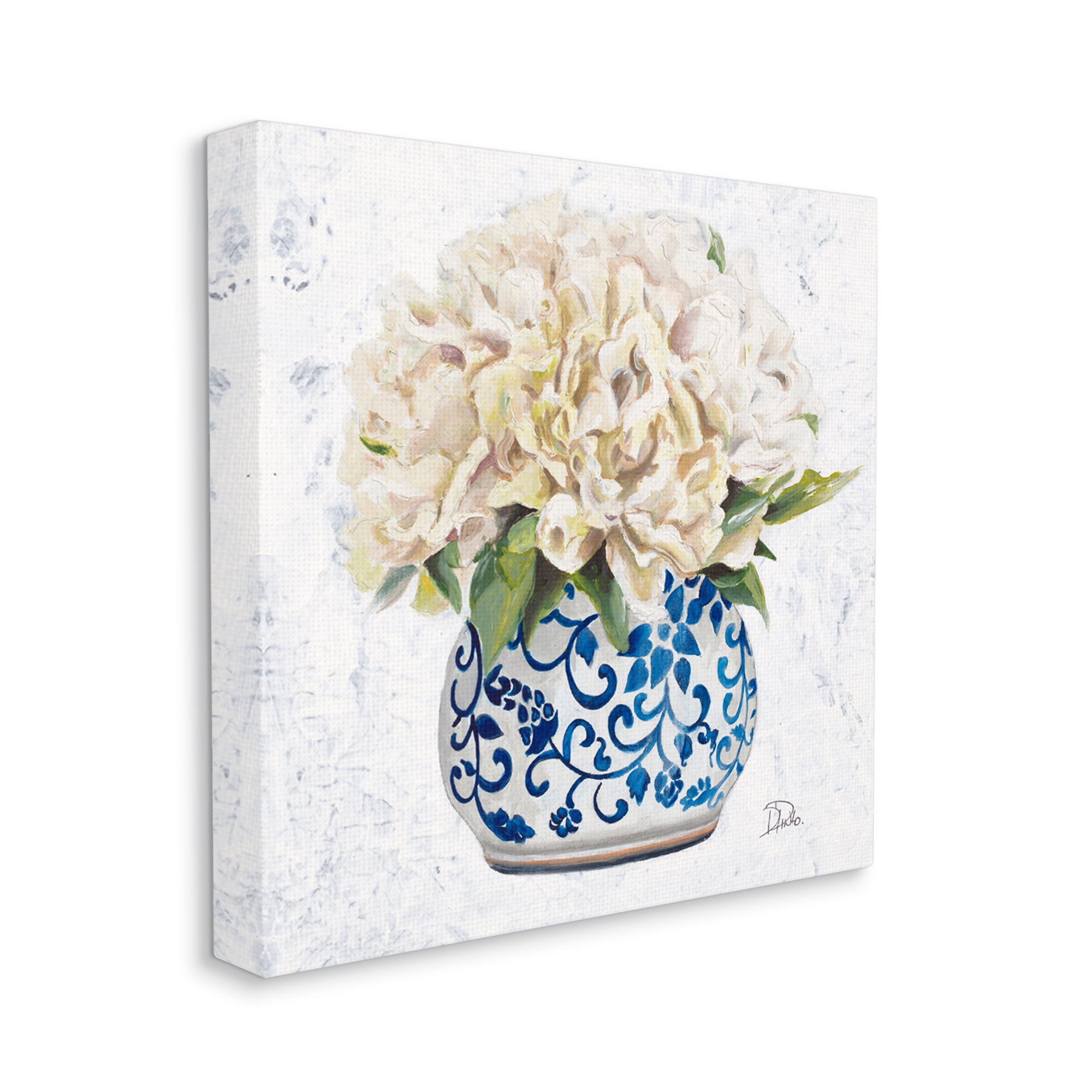 Stupell Industries Round White Floral Blooms Ornate Patterned Vase Painting Gallery Wrapped Canvas Print Wall Art, Design by Patricia Pinto