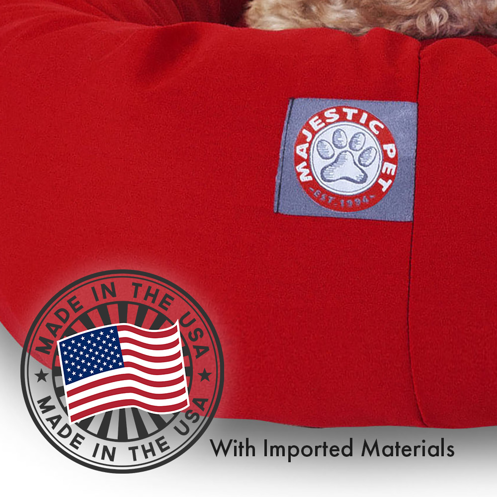 Majestic Pet Poly/Cotton Bagel Pet Bed for Dogs, Calming Dog Bed Washable, Small, Red