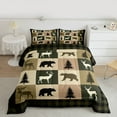 thumbnail image 2 of Feelyou Rustic Farmhouse Bear Full Size Comforter Sets, Reindeer Moose Wildlife Bedding Comforter Set, Olive Drab Square Plaid Reversible Bedding Sets, Breathable Home Decor, 3-Piece, 2 of 8