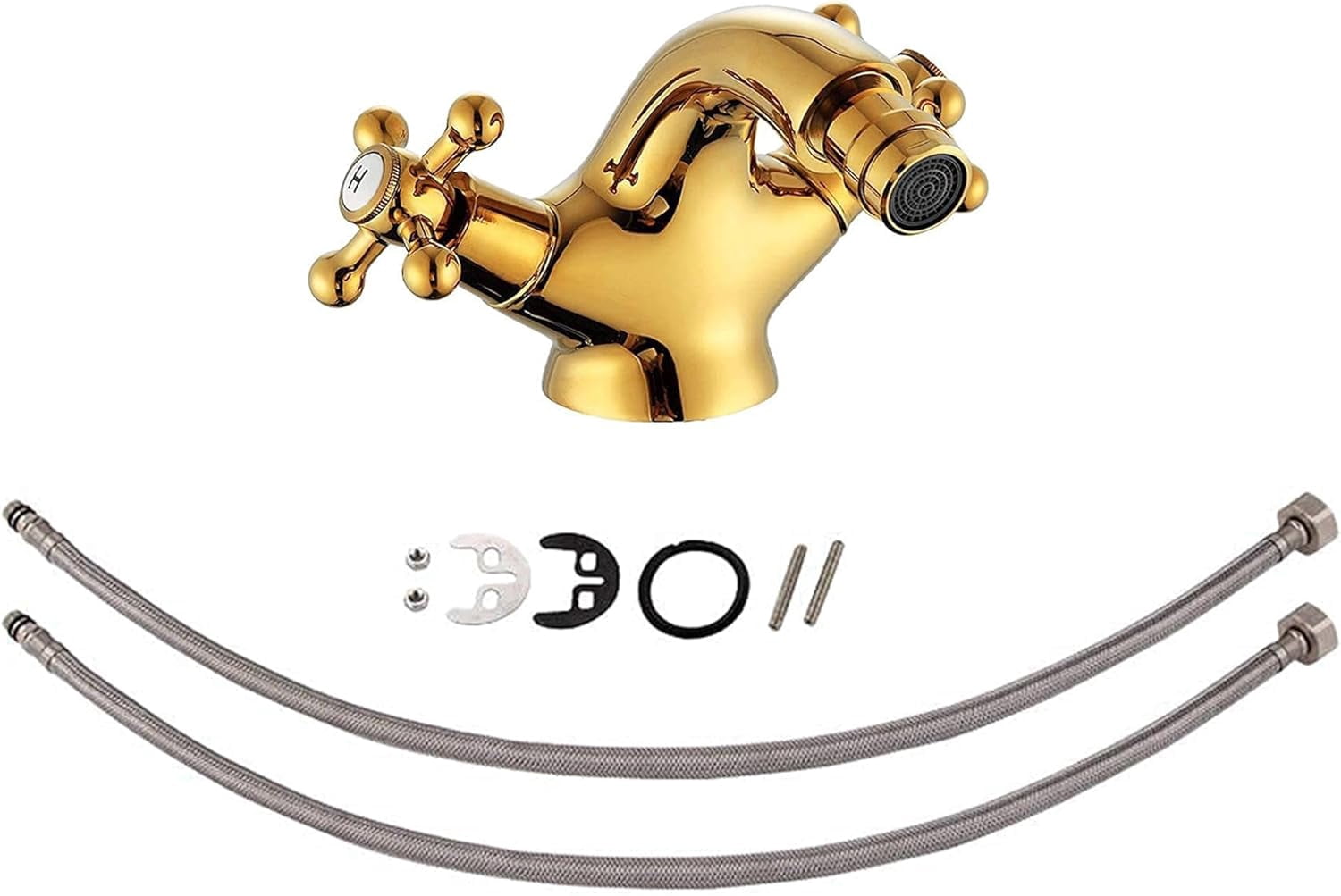 Bathroom Faucet，Gold Bathroom Sink Faucet, Double Cross Handle Two Knobs Bidet Faucet, Antique Brass Bathroom Faucet, Hot and Cold Water Tap, One Hole Bathroom Faucet