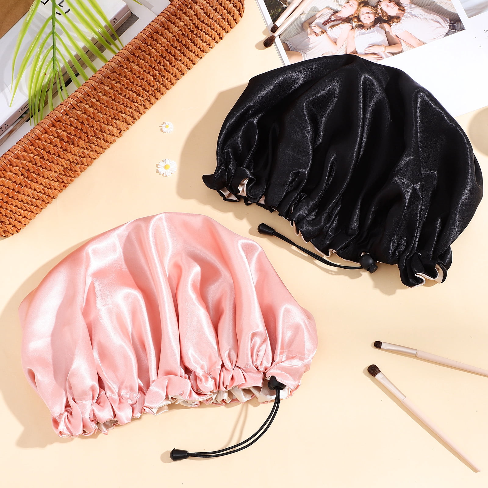 Zcyifa satin bonnet for sleeping 4pcs Satin Sleep Caps Adjustable Satin Bonnet Hair Bonnet for Sleeping Cooking Shower
