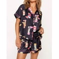 thumbnail image 5 of SheShow Cowboy Boots Print Silky Casual Short Sleeve Pajama Set for Women, Black, M, 5 of 5