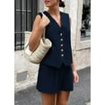 thumbnail image 3 of PRETTYGARDEN Women's Summer 2 Piece Outfits Sleeveless Matching Sets Button Down V Neck Vest Waistcoat and Pockets Shorts, 3 of 8