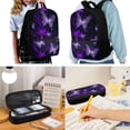 thumbnail image 2 of Uorisanigo Purple Butterfly School Backpack, Girls Travel Rucksack+Stationery Pencil Case Bag+Insulated Lunch Box Bag+Water Bottle Holder Pouch Set of 4 Packs, 2 of 7