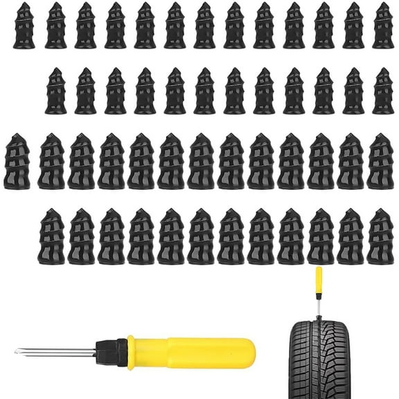 50Pcs Car Tire Repair Rubber Nail,Vacuum Tire Repair Kits Spiral Rubber Nails, Flat Tire Repair Kits with Screwdriver, Accessories Suitable for Cars Motorcycles Bike Automobile（Black)