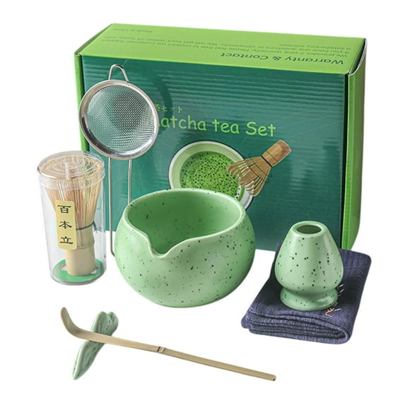 7 piezas Matcha Tea Juego de té Japonés Centro de accesorios y tazón de soporte para sala de estar Red de regalo Familia Verde