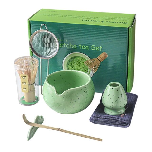 7 piezas Matcha Tea Juego de té Ceremonial Ceremonial Bowl Ceremonía de toalla completa Juego de toallas para la sala de té Amigos de la familia Verde
