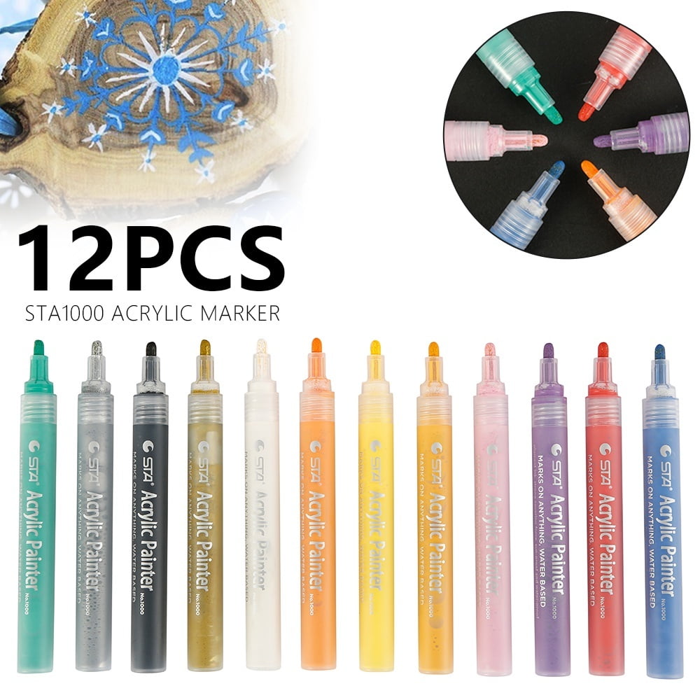 12 STA Acrylic Paint Marker Pens Set Pebble & Rock painting,Ceramic,Fabric 