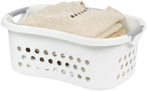 IRIS USA 50L Plastic Hip Hold Laundry Basket with Built-In Comfort Carry Handles, 3 - Pack, 1.5 Bushel, Clothes Hamper, Laundry Hamper, Ventilation Holes, for Closet Dorm Laundry Room Bedroom, White