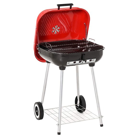 Asador al Carbon Cuadrado con Ruedas Aquila Negro/Rojo 0162