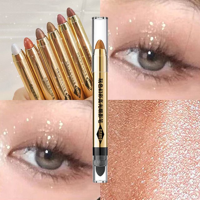 Highlighting Eye Shadow Stick Pearlescent Glitter Waterproof Double Ended Lying Silkworm Pencil Cosmetic Makeup Lasting Beauty02 He Qiyong unisex