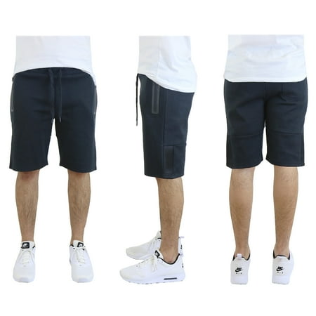 - Mens Tech Fleece Shorts With Zipper Pockets & Mesh Trim