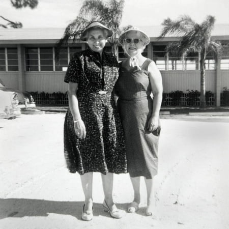 Elderly Sisters Pose on Vacation in Florida, Ca. 1966. Print Wall Art By Kirn Vintage