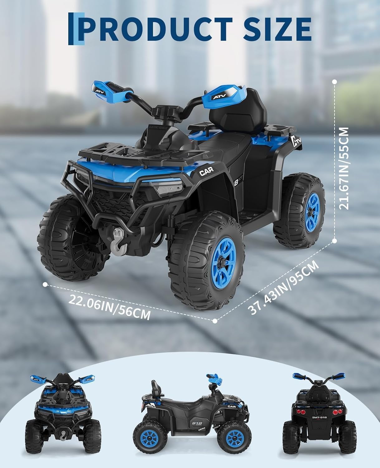 Historyli Powered Ride Ons,12V 4 Wheeler ATV,Ride on Eletric Motorcycle,2-Seater Electric Vehicle Toy Car with High&Low Speed,Music,Led Lights for 3-8 Years,Blue