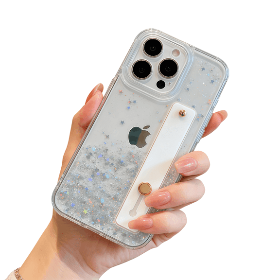 siduater Glitter Case for iPhone 16 Pro Max | Bling Sparkle Soft TPU Bumper Cover with Adjustable Finger Grip Loop for Girls Women, Crystal Clear