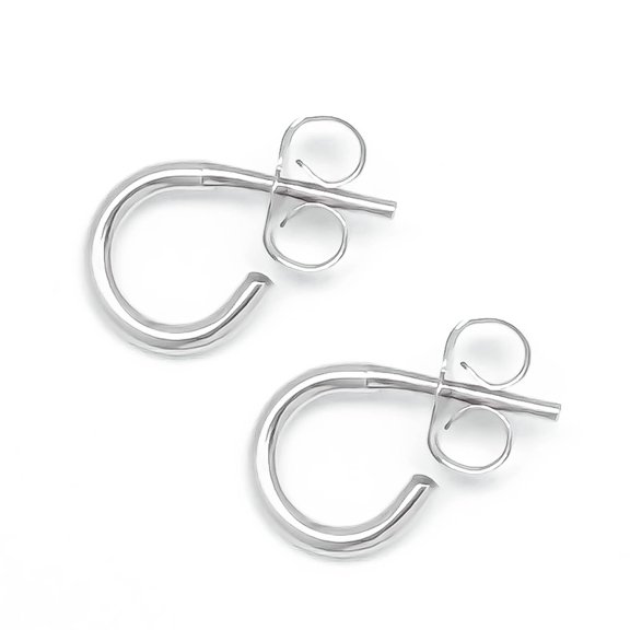 Silver Hoop Earrings with Post, 9mm, 925 Sterling Silver