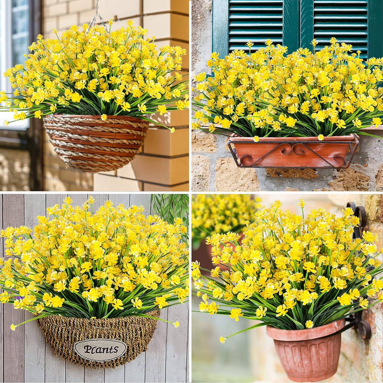 20 Bundles Artificial Flowers Outdoor UV Resistant Faux Flowers No Fade Fake Plastic Plants Garden Porch Window Box Decorating (Pure White)