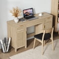 thumbnail image 3 of SICOTAS 52" Rattan Computer Desk with 3 Drawers & 2 Storage Cabinets, Boho Executive Desk, Modern Writing Desk for Home Office Bedroom, Light Oak, 3 of 10