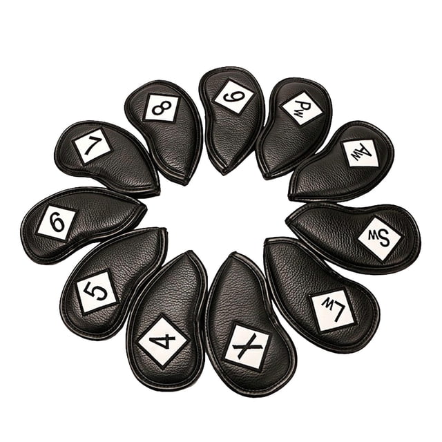 11 piezas de cuero de hierro de Golf cabeza cubierta de cabeza de Negro + blanco Zulema Cubierta de la cabeza de los hierros de golf