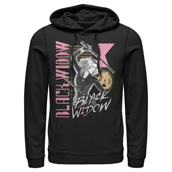 Men's Marvel Black Widow Binary Code Pull Over Hoodie Black Large