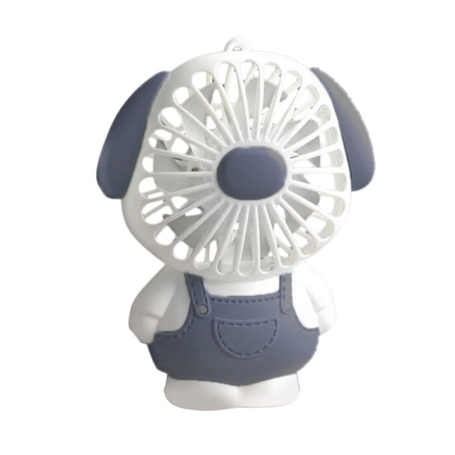 Mini ventilador de dibujos animados con carga USB, 2 velocidades, base antideslizante con cordón luminoso, ideal como regalo para estudiantes, diseño de perro gris.