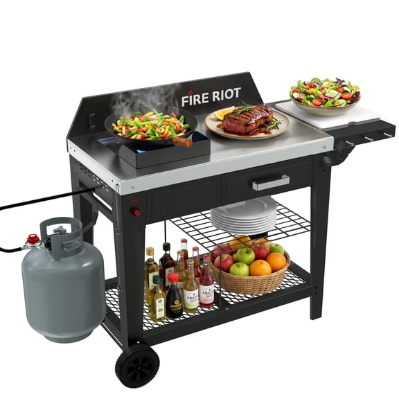 50,000 BTU Outdoor Wok Burner & Propane Fryer Station with 12.6-Inch Carbon Steel Wok, Heavy-Duty High-Heat Cooker for Stir-Fry, Boiling & Outdoor Cooking