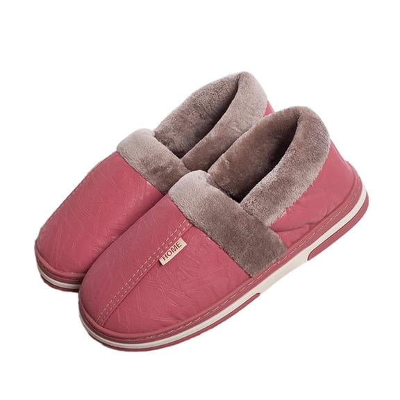 Xfvqtps Womens House Shoes Comfortable Fluffy Plush Simplicity Non Slip Waterproof Winter Leather Warm Shoes Pile and Thickening Flat Heel Ankle Boots Classic Round Toe Soft Soled Shoes Pink