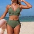 thumbnail image 6 of Women High Waisted Bikini Sets V Neck Cross Twist Front Two Piece Swimsuit Tummy Control Bathing Suit Army Green 2XL, 6 of 6