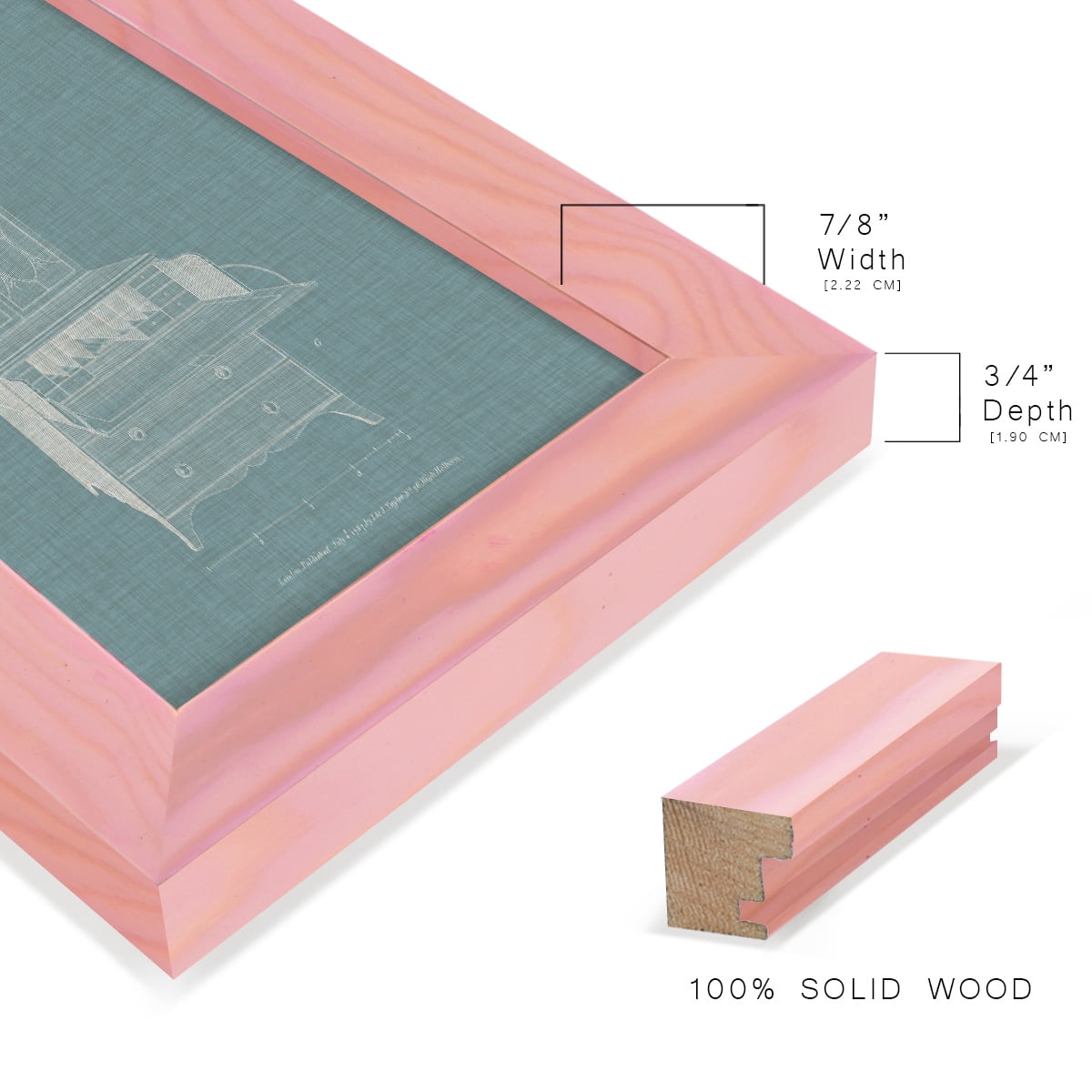 Hepplewhite Desk & Bookcase I - Framed Print w/glass - Sunset Pink