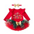thumbnail image 3 of ZHOGXU Baby Girls Christmas Outfit Long Sleeve Candy Printed Top Bow Star Mesh Tutu Skirt Headband 3PCS Set For Kids,Red,12-18 Months, 3 of 9
