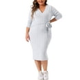 thumbnail image 2 of Vestido Plus Size Agnes Orinda para Mujeres Elegante Envoltura Cuello en V Manga Larga Con Abertura en la Espalda Vestido Midi con Cinturón 1X Gris Claro, 2 of 5