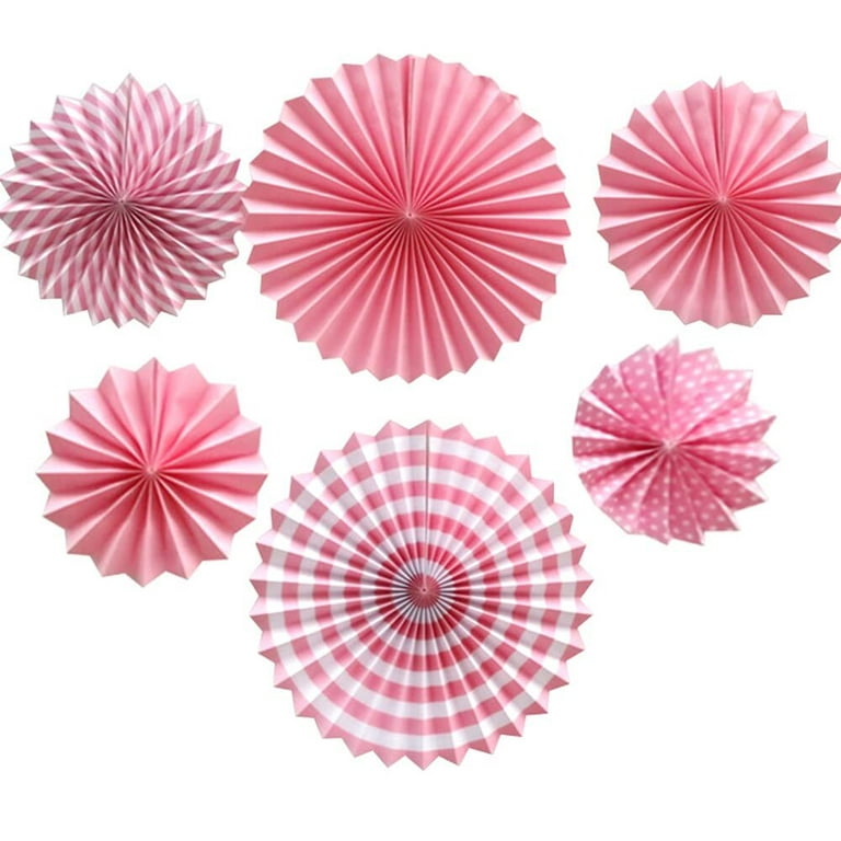 6 PCS Hanging Paper Fan Decorations, Paper Fan Flower for Wedding,  Birthday, Grand Event-Pink 