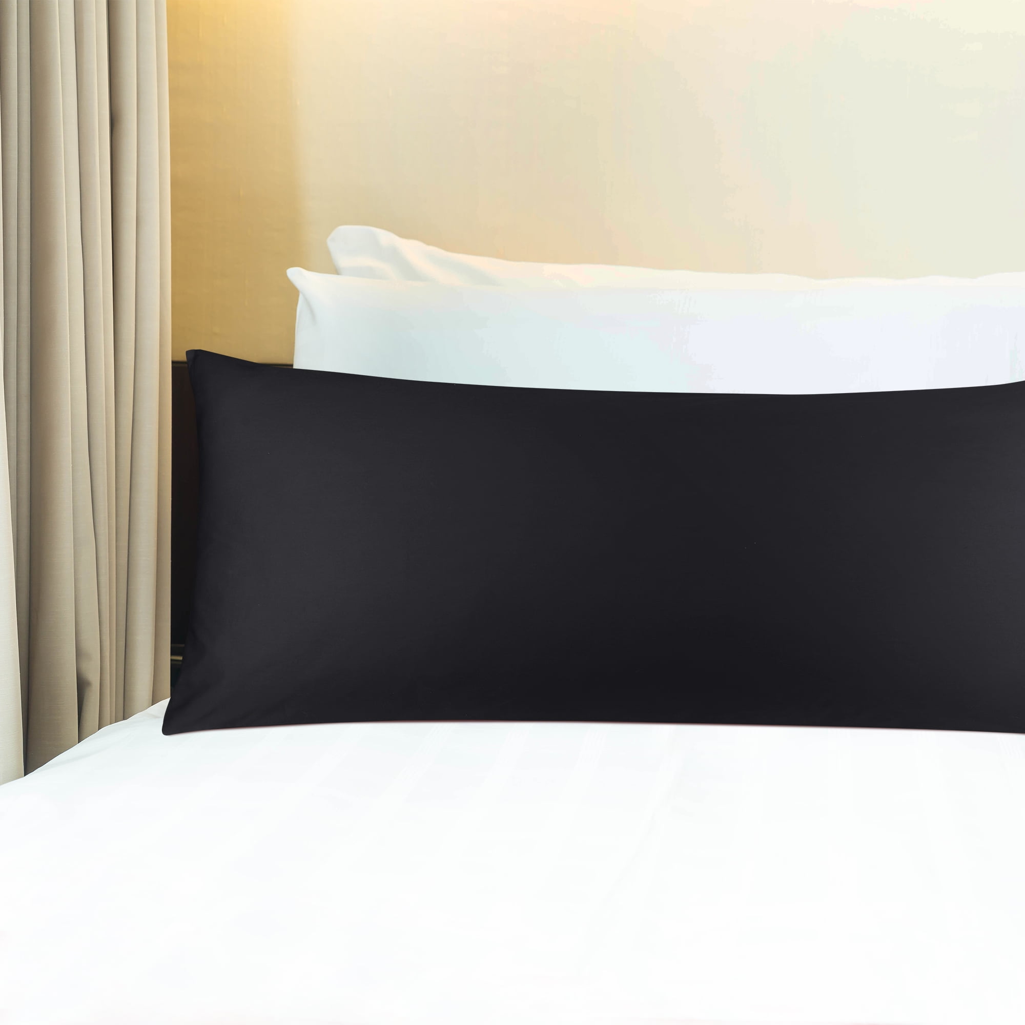 3 Pack Breathable Egyptian Cotton Body Pillow Covers, 20" x 48", Black