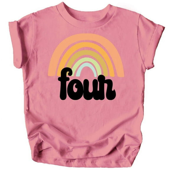 Four Retro Rainbow Birthday Shirts for Toddler Girls 4th Birthday Outfits Mauve Shirt