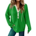 thumbnail image 2 of Clothing 2025 Sweatshirts for Women 2025 Sweatshirts Hoodies Knit Drawstring Hoodie Casual Button V Neck Tops Pullover Sweatshirt Womens Plus Size Sweatshirts Green M, 2 of 7
