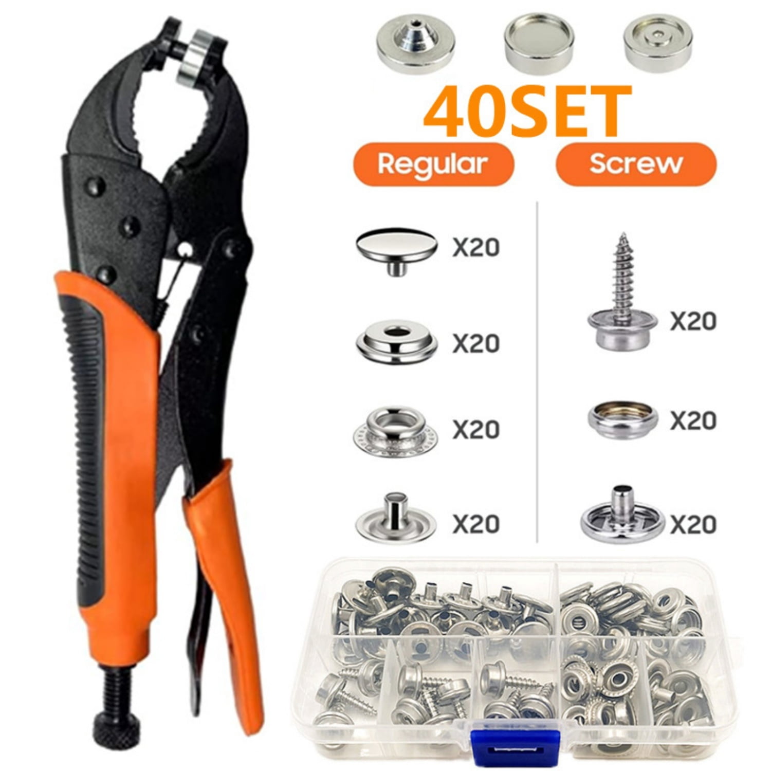 LQQBOX Snap Fasteners Tool,Adjustable Snap Setter Tool Includes 40 Sets Snap for Boat Cover Furniture Tent,15mm Metal Leather Snap Buttons Snap Kit Socket Canvas for DIY Craft,Clothing,Jeans,Wallets