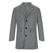 Miluxas Mens Notch Lapel Double Breasted Long Trench Coat Casual Cotton Blend Peacoat Gray 8(XL)