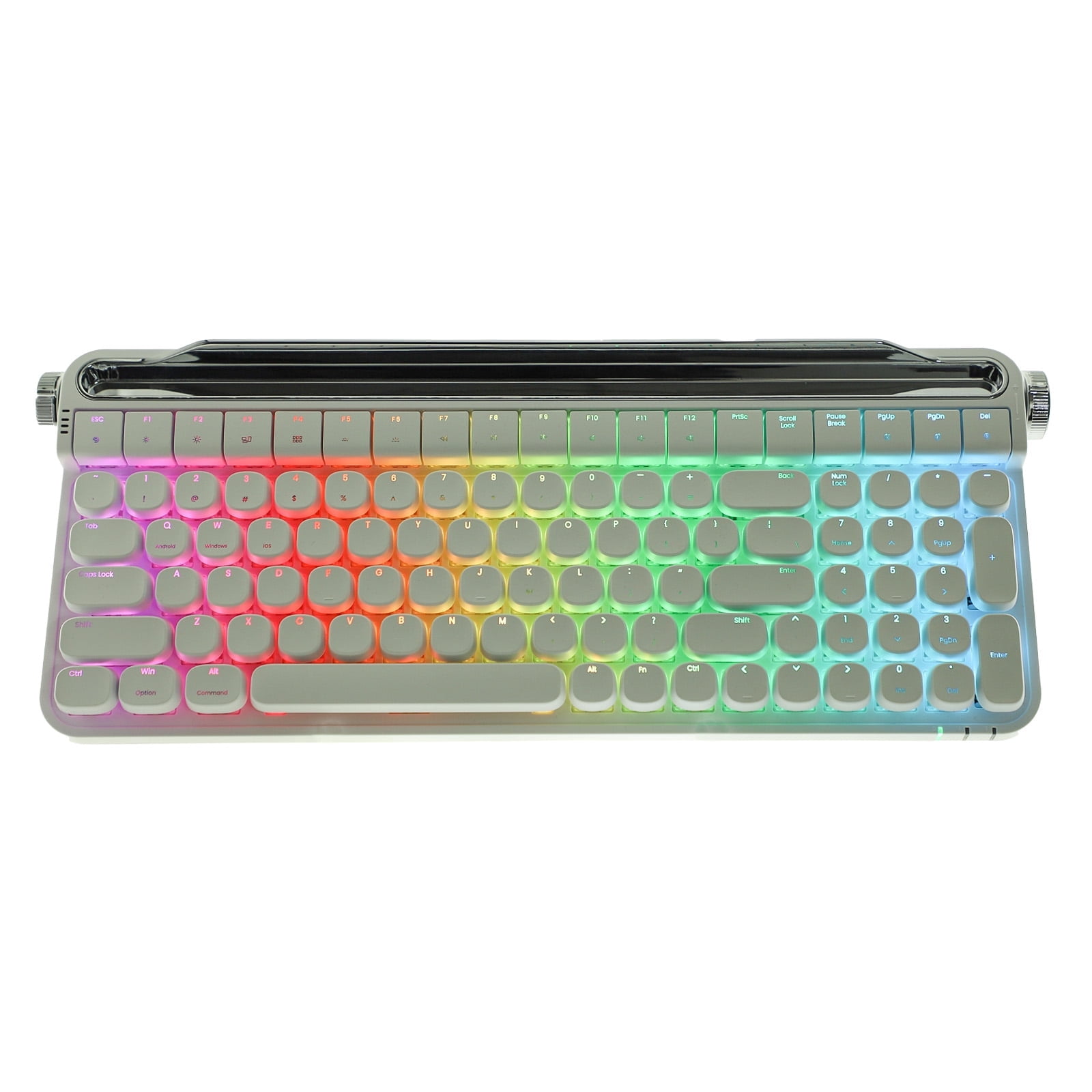 ACTTO B705 Retro Typewriter Mechanical Keyboard, White, Dual-Mode Bluetooth & Wired, Knob & Stand, Blue Switch, RGB Backlight, for Gaming & Office
