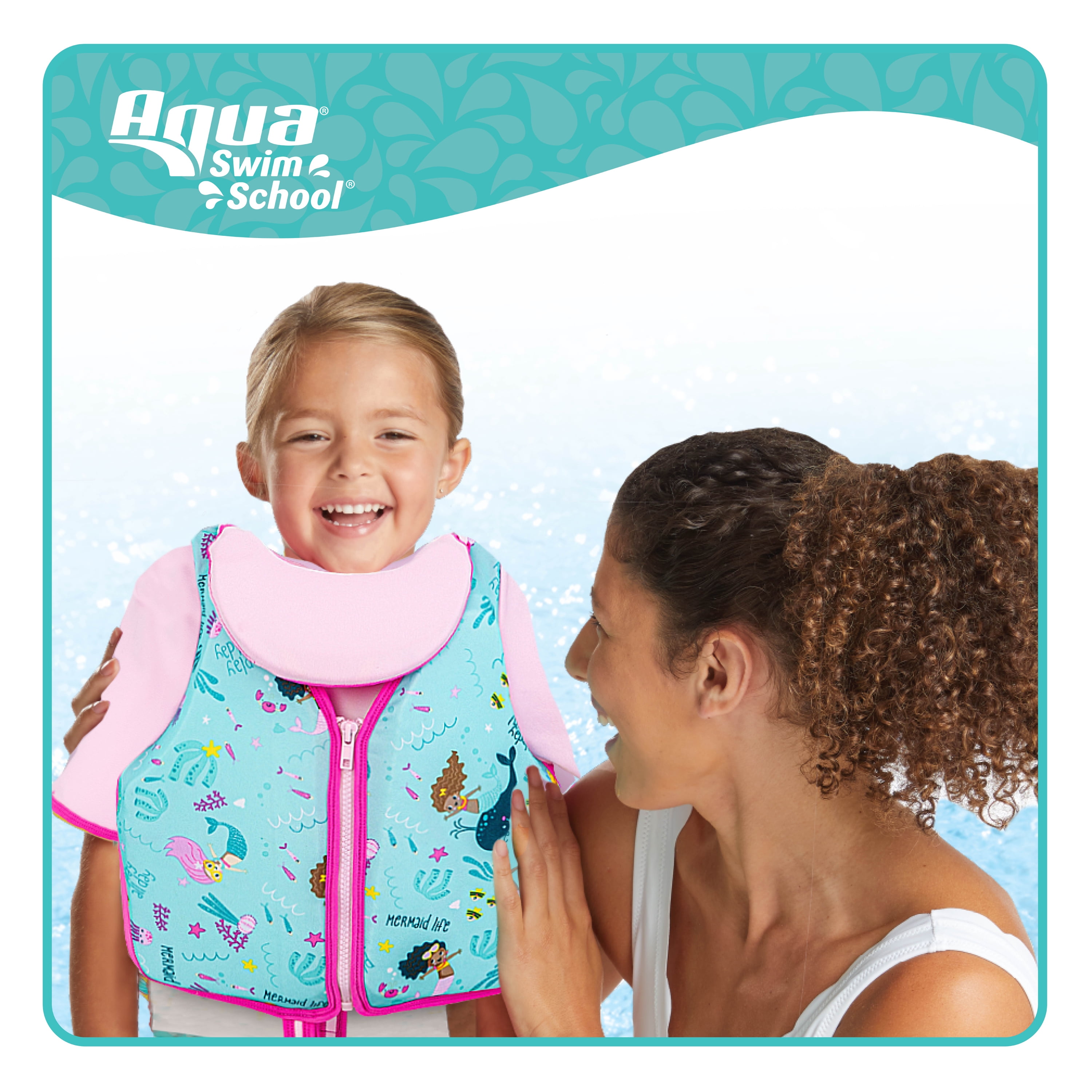 SwimSchool Pink Mermaid Swim Trainer Vest for Kids with Collar, Medium-Large, Ages 4-6 Years, Unisex