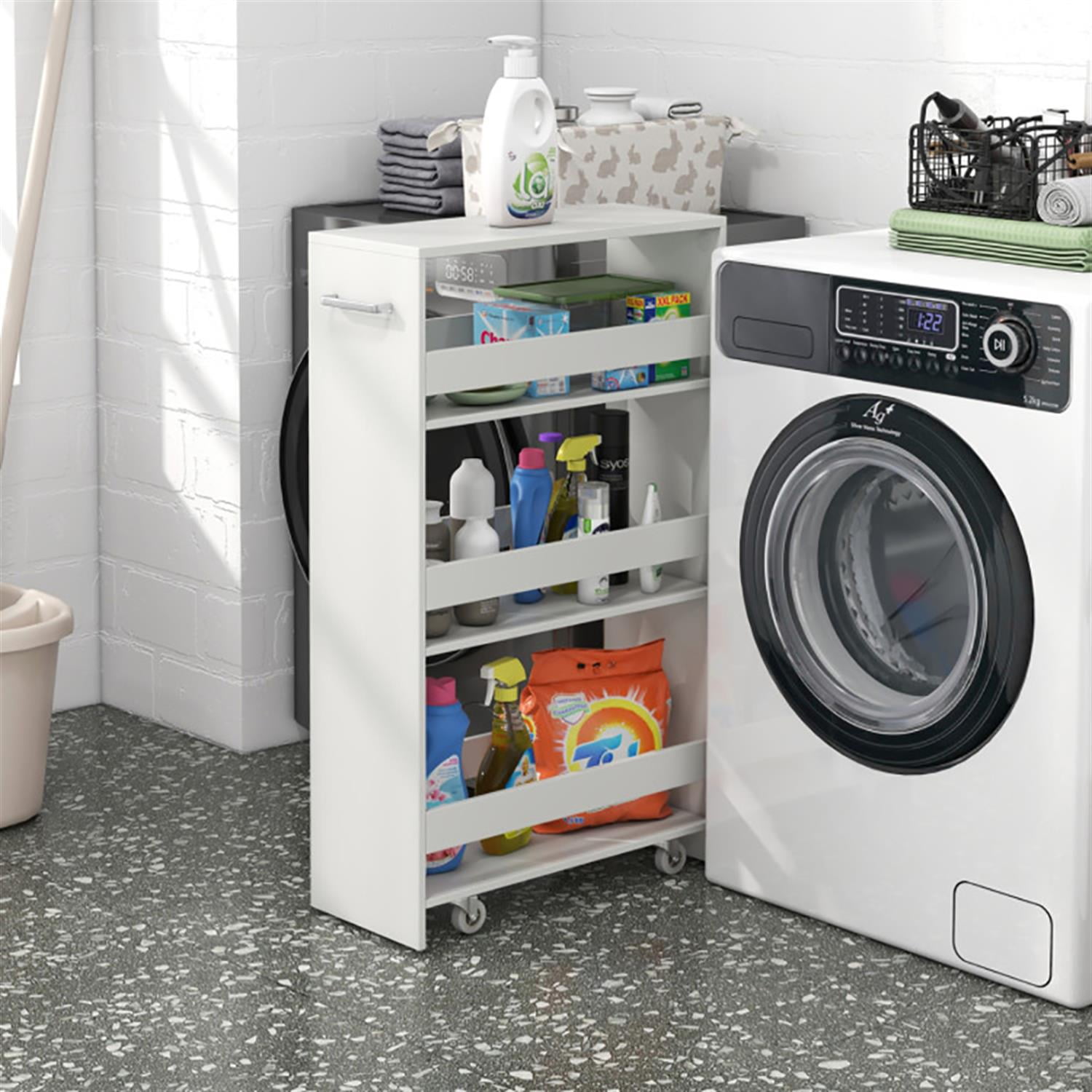 Demi Bonn 4-Tier Narrow Mobile Serving Cart with Open Shelves and Handle, Utility Cart, Bar Cart, for Kitchen Bathroom Living Room, White