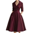 thumbnail image 1 of Vestido Vintage de Mujer, Corte Otoñal, Larga, Elegante, para Cóctel, Fiesta, Eventos Formales e Iglesia. Rojo Vino L, 1 of 7