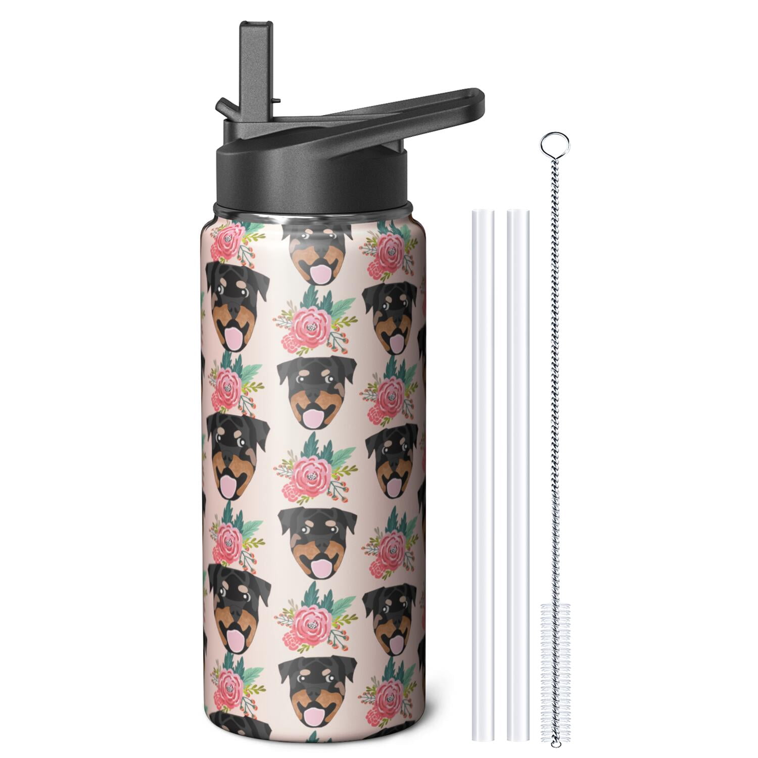 Dog Pattern Insulated Water Bottle - 18/8 Stainless Steel with Paw Print Design, 360° Leakproof Seal & Copper Layer for 26hr Temperature Retention
