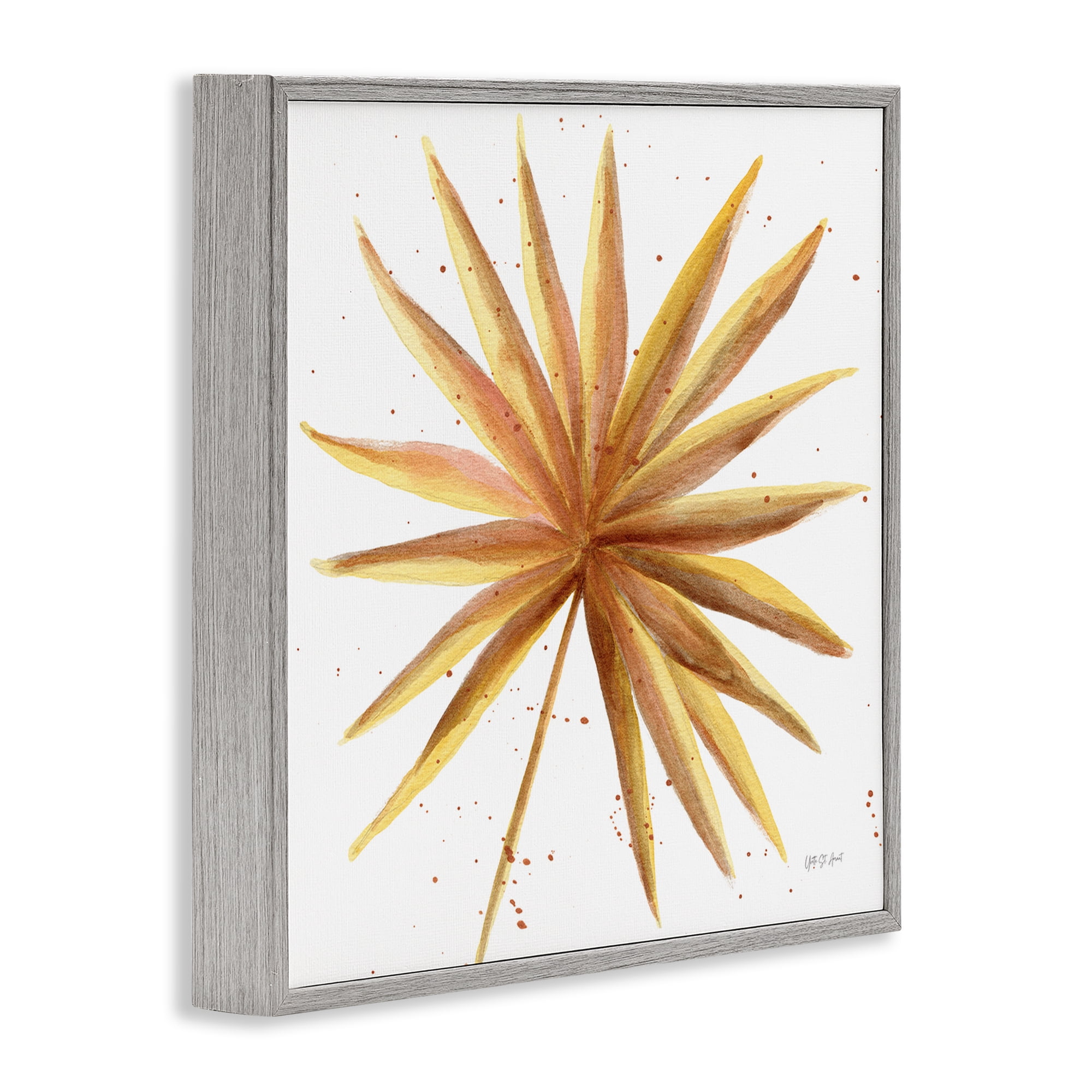 Stupell Industries Golden Palm Frond Botanical & Floral Painting Gray Framed Art Print Wall Art, 12 x 12