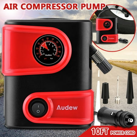 Car Tire Inflator, Audew Portable Mini Air Compressor Pump with Gauge, 12V DC Auto Tire Pump for Car, Bicycle, Motorcycle, SUV,Basketball and Other (Best Motorcycle Mini Air Compressor)